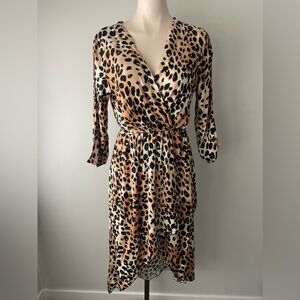 Mira & Co Italy Leopard Print Wrap Style Midi Dress Tulip High Low Hem Large